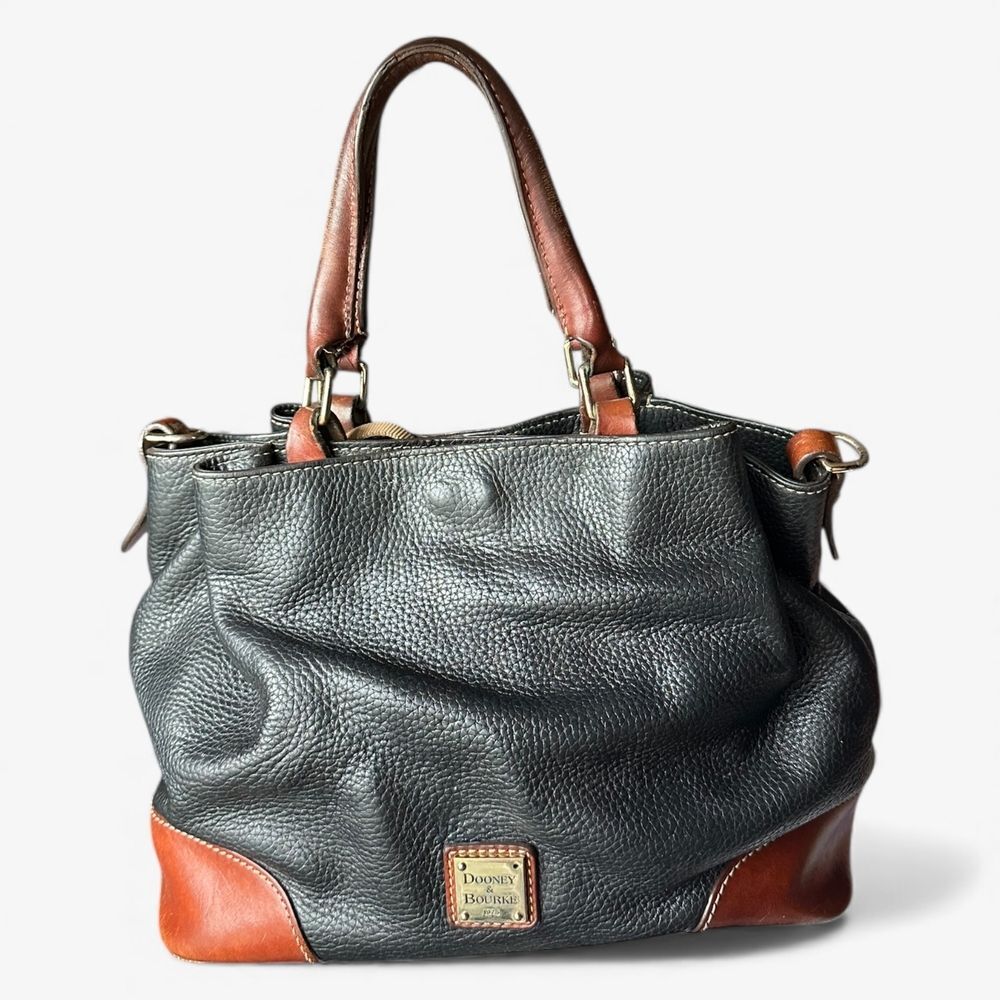 Dooney & Bourke Pebbled Leather Satchel Black Brown Trim